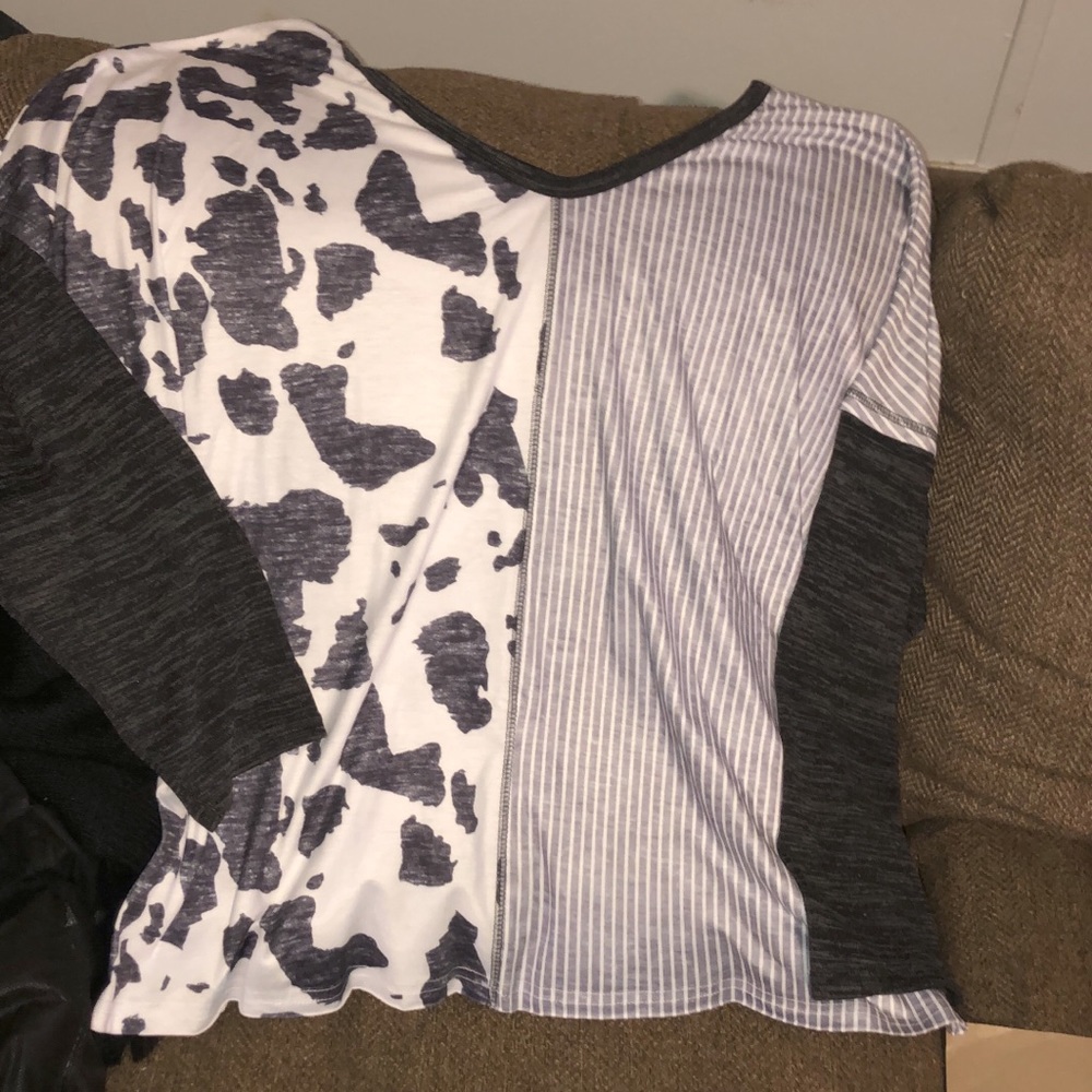 Color block long sleeve off the shoulder blouse